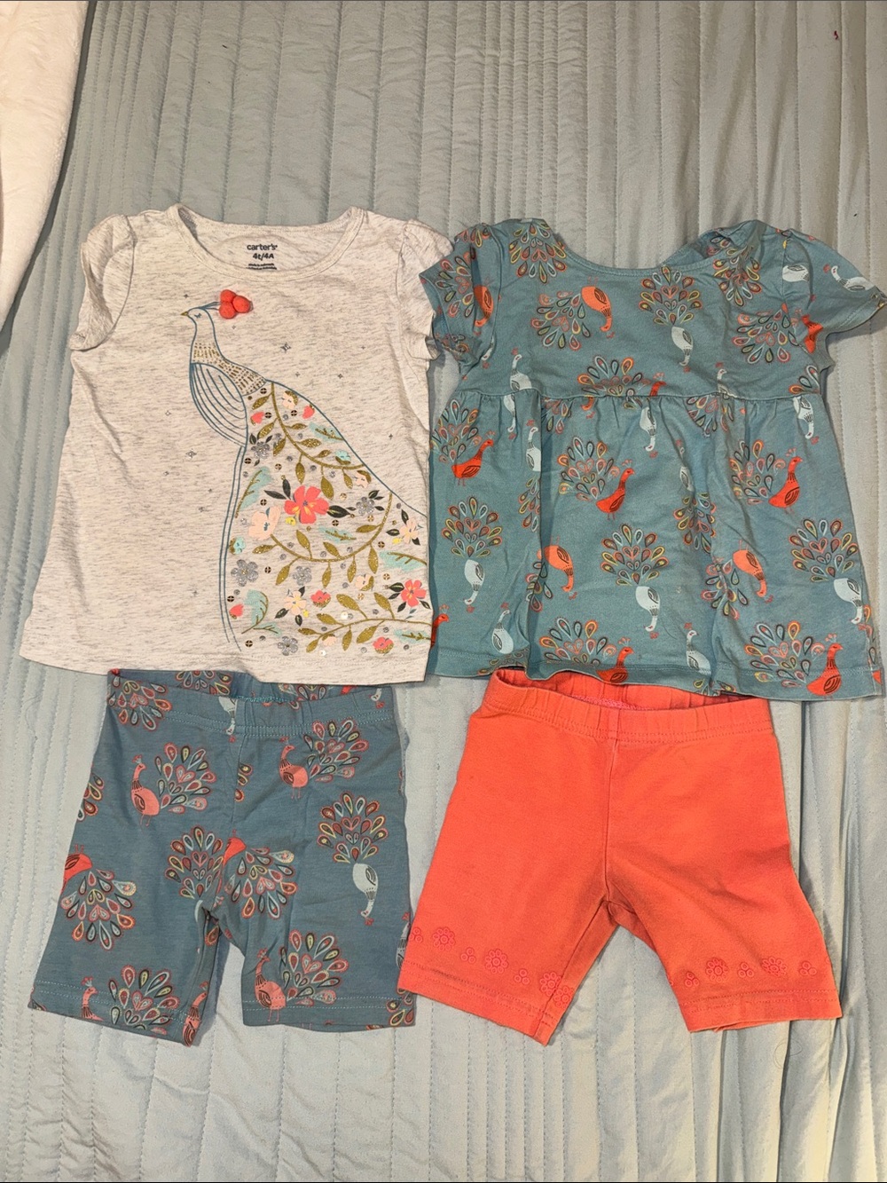 Mix & Match Peacock Shirts and Shorts 4 Piece Set